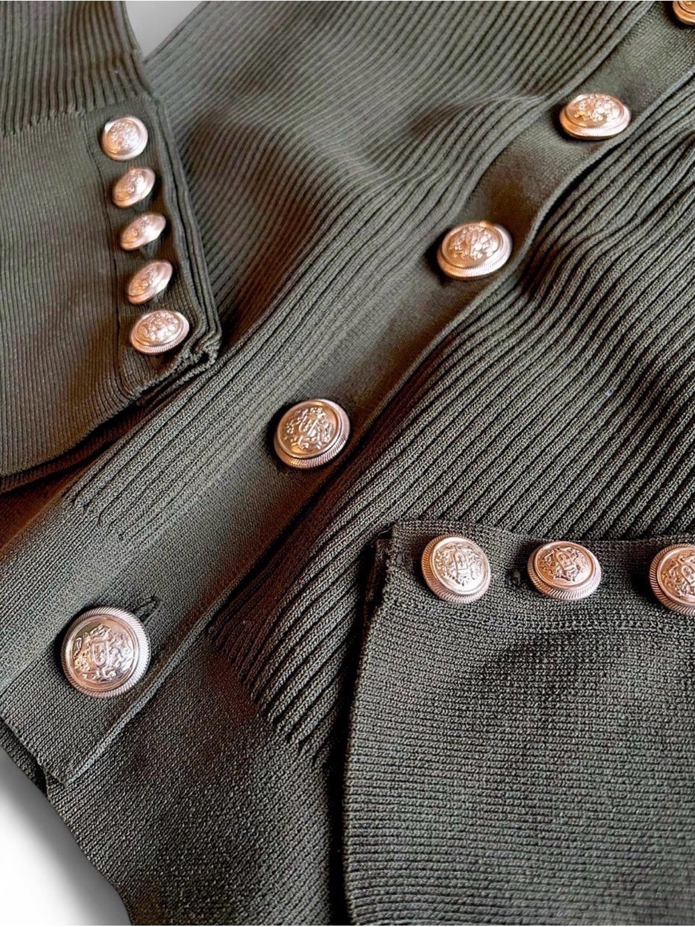 Generation Live Olive Green Ribbed Button-Front Ribbed Knit Collared Shirt - Picture 2 of 7